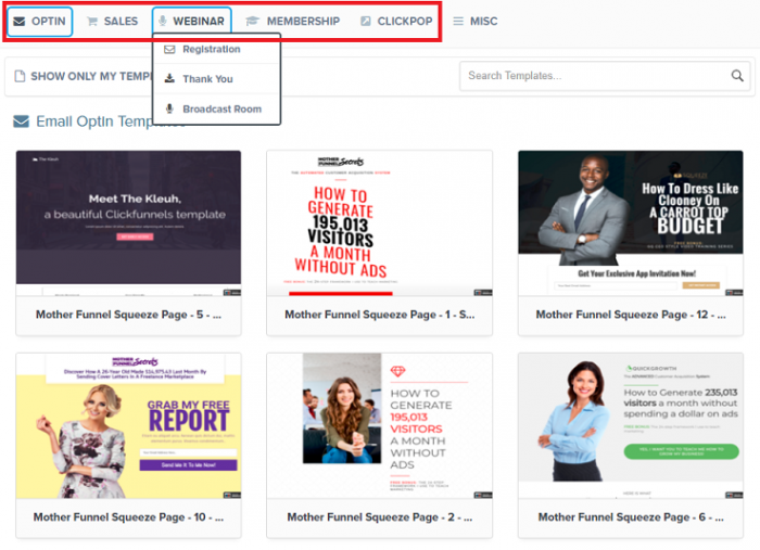 ClickFunnels landing page inspiration templates