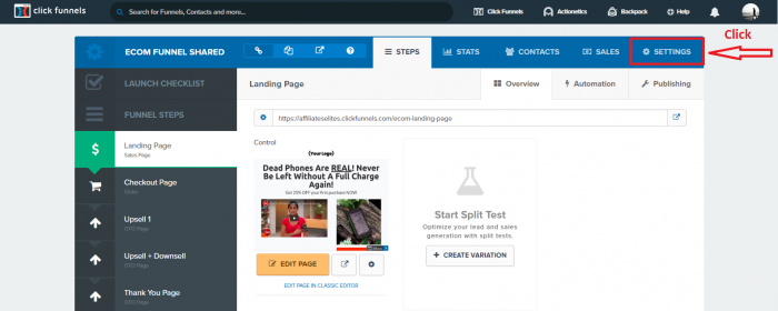 share sales funnel settings