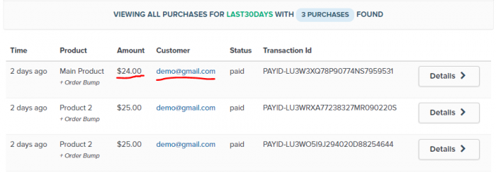 Order form payment results