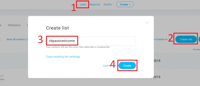 Create GetResponse list for Affiliate Marketing Funnel