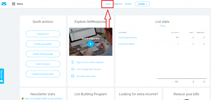 GetResponse backend