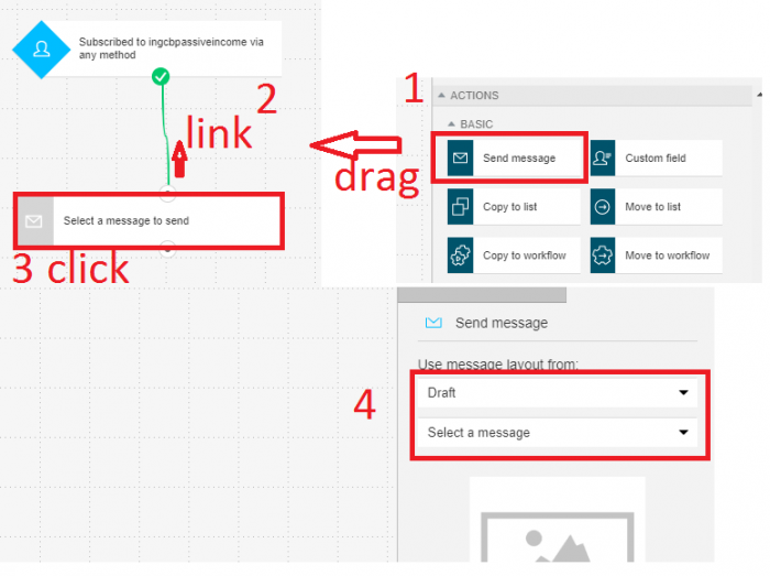 Getresponse add first message and link it with subscribers